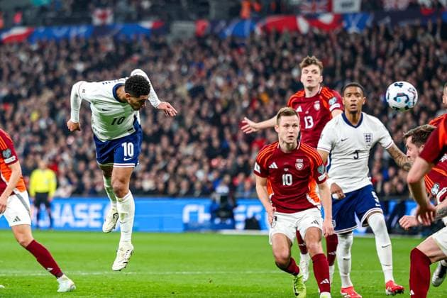 England v Latvia 2026 FIFA World Cup, WM, Weltmeisterschaft, Fussball Qualifier 24 03 2025. Jude Bellingham of England heads towards goal during the 2026 FIFA World Cup Qualifier match between England and Latvia at Wembley Stadium, London, England on 24 March 2025. Editorial use only , Copyright: xNigelxKeenex PSI-21665-0010