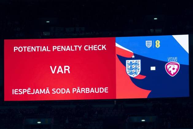Football; 2026 FIFA World Cup, WM, Weltmeisterschaft, Fussball European Qualifiers; England vs Latvia; Wembley Stadium, Monday 24th March 2025; VAR check 24 Mar 2025 UEFA Qualification, 1st Round: Group K, England versus Latvia Editorial use only  Copyright: xIanxStephen Shutterstockx 15220701k