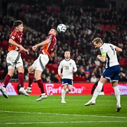 24th March 2025; Wembley Stadium, London, England; FIFA World Cup, WM, Weltmeisterschaft, Fussball Qualifying Group K International Football, England versus Latvia; Harry Kane of England heads over the bar  ActionPlus12766395 GodfreyxPitt