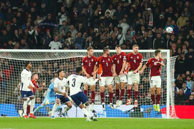England v Latvia Reece James of England scores direct from a free kick in the 38th minute for 1-0 during the England v Latvia UEFA World Cup Qualifier Group K match at Wembley Stadium, London, England, United Kingdom on 24 March 2025 Credit: Katie Chan Every Second Media Editorial use only. All images are copyright Every Second Media Limited. No images may be reproduced without prior permission. Copyright: xIMAGO EveryxSecondxMediax ESM-1391-0032 KatiexChanx xEveryxSecondxMediax