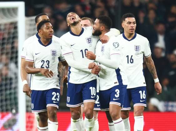 Sport Bilder des Tages England v Latvia, 2026 World Cup Qualifier, Wembley Stadium, Football, London, UK - 24 Mar 2025 Reece James of England scores England™s first goal during the 2026 World Cup Qualifier at Wembley Stadium against Latvia London Wembley Stadium London GBR, UK NEWSPAPERS OUT Copyright: xMarkxGreenwoodx