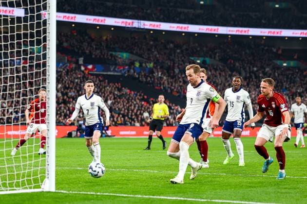 England v Latvia 2026 FIFA World Cup, WM, Weltmeisterschaft, Fussball Qualifier 24 03 2025. Goal 2-0 Harry Kane of England scores a goal during the 2026 FIFA World Cup Qualifier match between England and Latvia at Wembley Stadium, London, England on 24 March 2025. Editorial use only , Copyright: xNigelxKeenex PSI-21665-0029