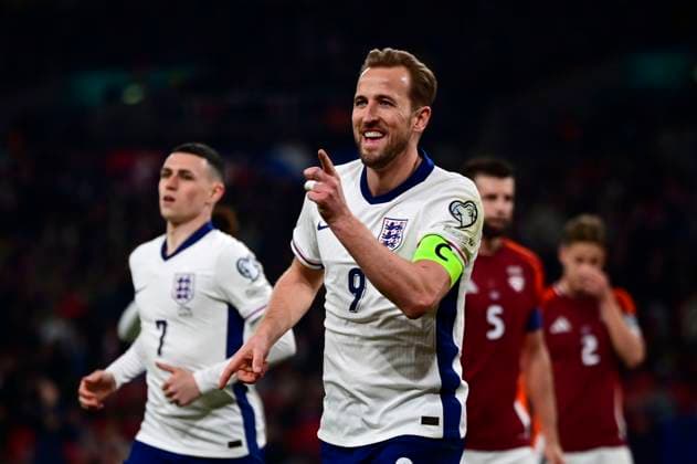 England v Latvia , London, UK - 24 Mar 2025 Goal celebrations for Harry Kane of England during the FIFA World Cup, WM, Weltmeisterschaft, Fussball Qualifier match between England and Latvia on the 24th March 2025 at Wembley Stadium,, London on 24 Mar 2025 London Wembley Stadium London GBR Copyright: xGeorgexWass PPAUKx PPA-175952