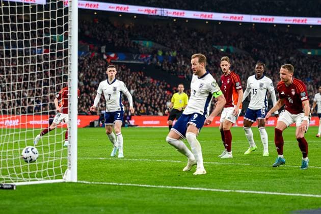 England v Latvia 2026 FIFA World Cup, WM, Weltmeisterschaft, Fussball Qualifier 24 03 2025. Goal 2-0 Harry Kane of England scores a goal during the 2026 FIFA World Cup Qualifier match between England and Latvia at Wembley Stadium, London, England on 24 March 2025. Editorial use only , Copyright: xNigelxKeenex PSI-21665-0035