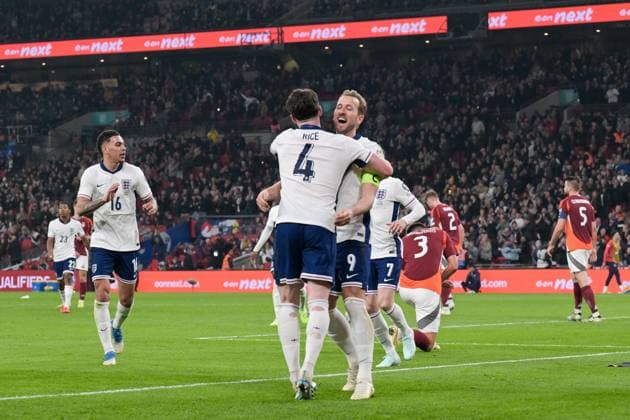 Harry Kane of England scores Englan™s second goal in the second half during the FIFA World Cup, WM, Weltmeisterschaft, Fussball 2026 Qualifier match between England and Latvia at Wembley Stadium, London, England on 24 March 2025. Copyright: xPhilxHutchinsonx 42830013