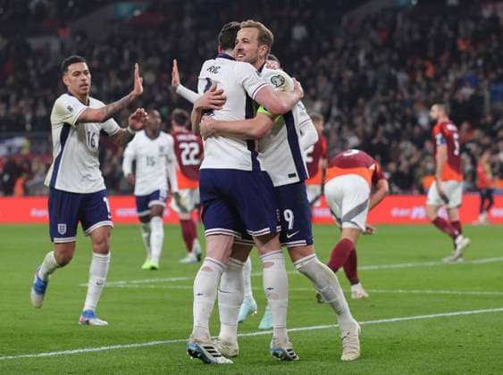 England v Latvia 2026 FIFA World Cup, WM, Weltmeisterschaft, Fussball Qualifiers Harry Kane of England celebrates scoring his sides 2nd goal during the 2026 FIFA World Cup Qualifiers Group K match at Wembley Stadium, London UK Newspapers OUT Copyright: xPaulxChestertonx FIL-21625-0070
