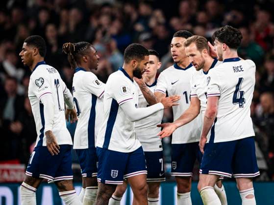 24th March 2025; Wembley Stadium, London, England; FIFA World Cup, WM, Weltmeisterschaft, Fussball Qualifying Group K International Football, England versus Latvia; Harry Kane of England celebrates with his team after scoring in the 68th minute for 2-0  ActionPlus12766433 GodfreyxPitt