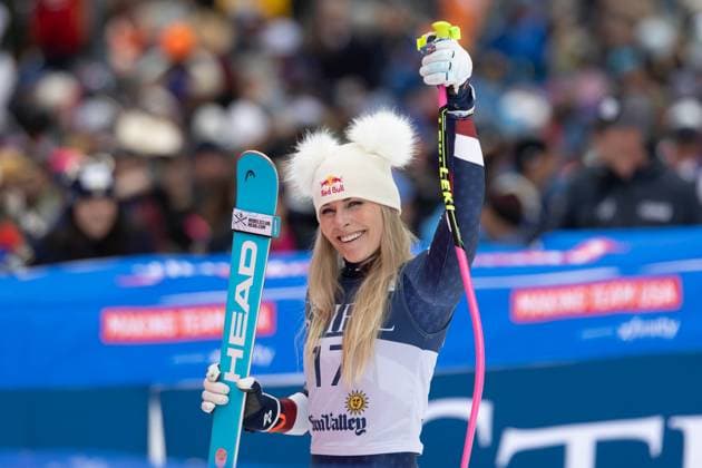 March 23, 2025, Sun Valley, Idaho, USA: US, Downhill skier LINDSEY VONN celebrates taking 2nd place, at the women s Super-G event at the Audi FIS Ski World Cup in Sun Valley Idaho, USA, 2025. Sun Valley USA - ZUMAl181 20250323_zsp_l181_051 Copyright: xMelissaxLevinx