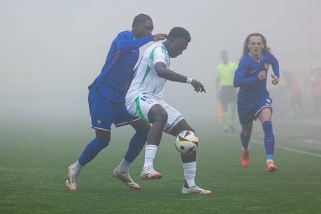 Catanzaro, Italy, 25th March 2025, Nicola Ceravolo Stadium: Jeff Ekhator (18 Italy) in action during the UEFA Under-19 Championship 2025, Elite Round, Group 5, match between Italy and France at Nicola Ceravolo Stadium, Italy. Francesco Farina SPP (FRANCESCO FARINA SPP) Copyright: xFRANCESCOxFARINAx xSPPx spp-en-FrFa-_O2A3379-Migliorato-NR
