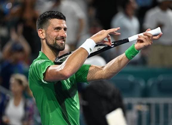 MIAMI GARDENS FL - MARCH 25 Novak Djokovic Vs Lorenzo Musetti during The Miami Open at Hard Rock Stadium on March 25, 2025 in Miami Gardens, Florida. Copyright: xmpi04x