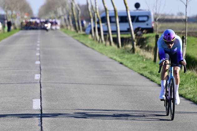 Dutch Hartthijs De Vries of Unibet Tietema Rockets pictured in action during the Classic Brugge-De Panne men s elite one-day cycling race, 195,6 km from Brugge to De Panne, Wednesday 26 March 2025. DIRKxWAEM  x115904501x