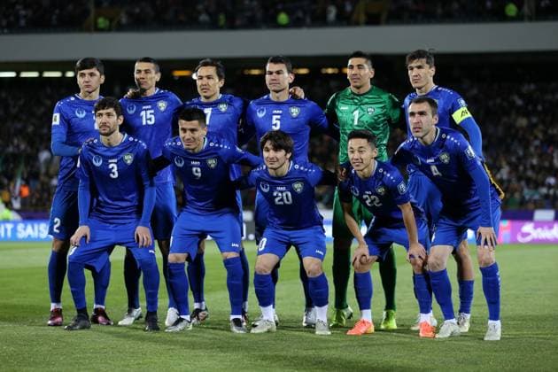 TEHRAN, IRAN - 25 March 2025 - Team photo of National football team of Uzbekistan (L-R) Abdukodir Khusanov, Akramjon Komilov, Otabek Shukurov, Rustam Ashurmatov, Utkir Yusupov, Eldor Shomurodov, Khojiakbar Alijonov, Odiljon Hamrobekov, Khojimat Erkinov, Abbosbek Fayzullaev, Farrukh Sayfiev during the FIFA World Cup, WM, Weltmeisterschaft, Fussball 2026 Qualification AFC, Group A round 8 match between Iran and Uzbekistan at Azadi Stadium. Photo Mohammad Amirhosseini Soccer Images Iran v Uzbekistan - FIFA World Cup 2026 Qualification national team, Nationalteam zone AFC, Group A, round 8 match. Copyright: xMohammadxAmirhosseini SoccerxImagesx
