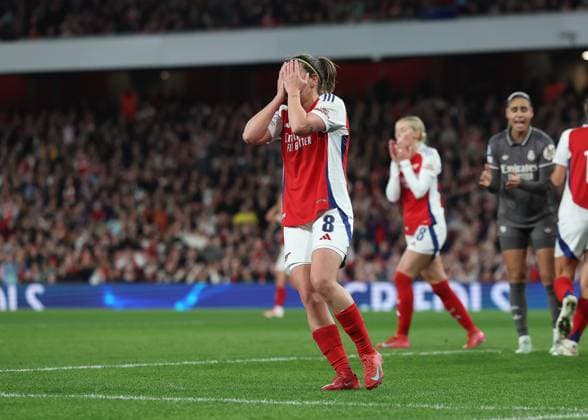 London, England, 26th March 2025. Mariona Caldentey of Arsenal reacts after missing a shot on goal during the UEFA Womens Champions League match at the Emirates Stadium, London. Picture credit should read: Paul Terry Sportimage EDITORIAL USE ONLY. No use with unauthorised audio, video, data, fixture lists, club league logos or live services. Online in-match use limited to 120 images, no video emulation. No use in betting, games or single club league player publications. SPI_013_PT_Arsenal_w_Real_Madrid_w SPI-3768-0013