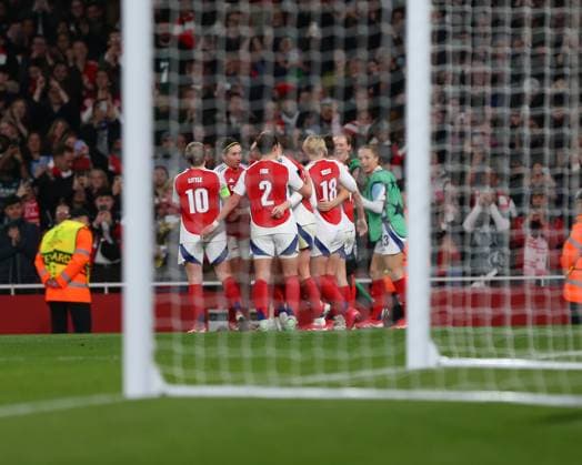 North London, England, March 26 2025: Players of Arsenal celebrate the third goal and second scored by Alessia Russo (23 Arsenal) during the UEFA Womens Champions League game between Arsenal and Real Madrid at Emirates Stadium in North London, England. (Jay Patel SPP) Copyright: xJayxPatel SPPx spp-en-JaPa-ARSvRMA_20250326_0034