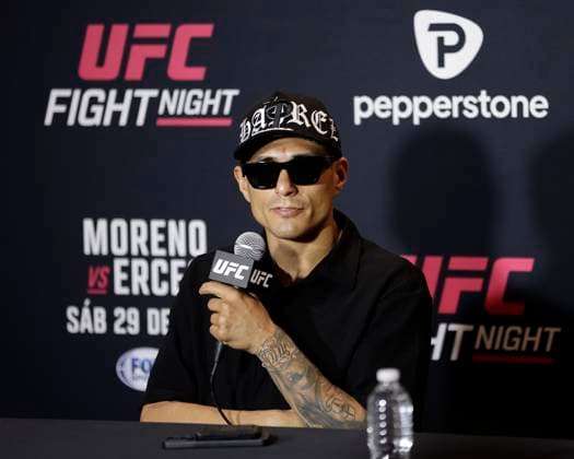 March 26, 2025, Mexico City, Mexico, MEX: EDGAR CHAIREZ speaks to the media during Media Day for UFC Fight Night Mexico City at the InternContinental Mexico City hotel in Mexico City, MX. Mexico City MEX - ZUMAs346 20250326_zsp_s346_002 Copyright: xAlejandroxSalazarx