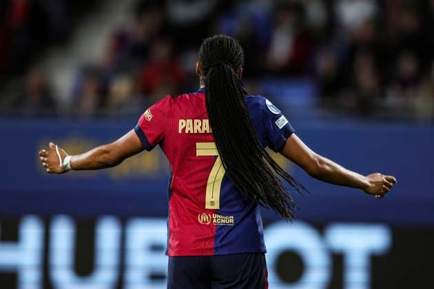 FC Barcelona, Barca Vs Vfl Wolfsburg - Womens UEFA Champions League 2024 25 Quarter - Final Salma Paralluelo of FC Barcelona participates in the Women s UEFA Champions League 2024 25 Quarter-final match between FC Barcelona and Vfl Wolfsburg at Johan Cruyff Stadium in Barcelona, Spain, on March 27, 2025. Sant Joan Despi Spain  Copyright: xGongorax originalFilename:bonilla-fcbarcel250327_npHkl.jpg