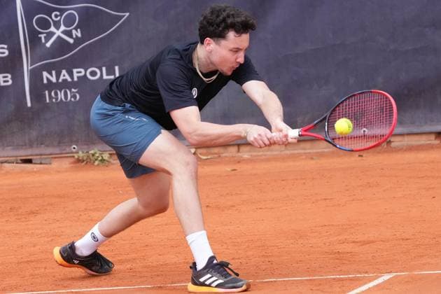 NAPLES, ITALY - MARCH 27 : Max Hans Rehberg during the ATP, Tennis Herren Challenger Tour match between MAX Hans Rehberg (GERMANY) and Pierre Hugues Herbert (FRANCE) on March 27, 2025 in Naples, Italy Copyright: xFOTOAGENZIAx