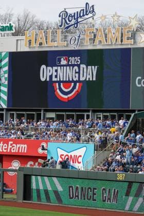 MLB, Baseball Herren, USA 2025: Guardians Vs Royals MAR 27 March 27, 2025: A view of stadium signage on opening day of an MLB baseball game between the Kansas City Royals and Cleveland Guardians at Kauffman Stadium in Kansas City, MO. David Smith CSM (Credit Image: Â David Smith Cal Media) Kansas City Mo United States of America EDITORIAL USE ONLY Copyright: xx ZUMA-20250327_zma_c04_335.jpg DavidxSmithx csmphotothree369312