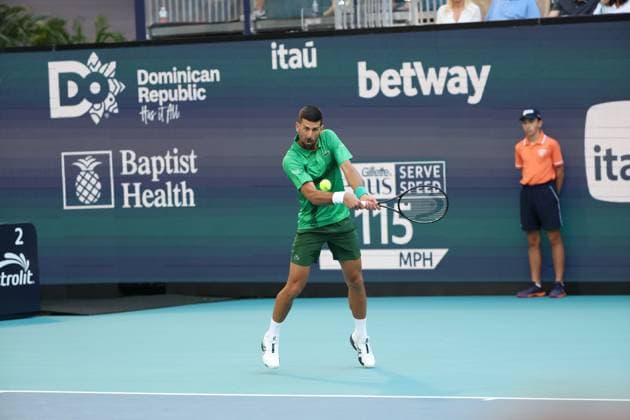 March 27, 2025, Miami Gardens, Florida, United States Of America: MIAMI GARDENS, FL - MARCH 27: Novak Djokovic of Serbia defeats Sebastian Korda of the United States match on Day 10 of the Miami Open at Hard Rock Stadium on March 27, 2025 in Miami Gardens, Florida..People: Novak Djokovic Miami Gardens United States Of America - ZUMAs214 20250327_ada_s214_150 Copyright: xSMGx