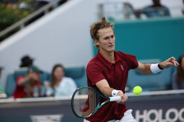 March 27, 2025, Miami Gardens, Florida, United States Of America: MIAMI GARDENS, FL - MARCH 27: Novak Djokovic of Serbia defeats Sebastian Korda of the United States match on Day 10 of the Miami Open at Hard Rock Stadium on March 27, 2025 in Miami Gardens, Florida..People: Sebastian Korda Miami Open 2025 - Day 10  - ZUMAs214 20250327_ada_s214_174 Copyright: xSMGx
