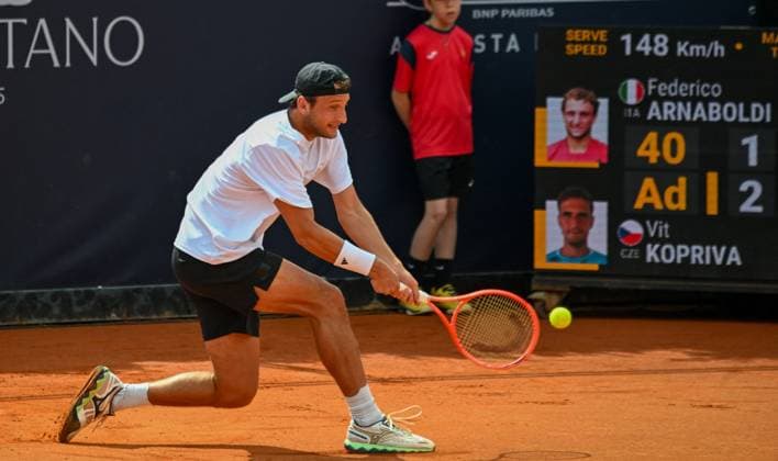 TENNIS - Eventi nazionali - Tennis Napoli Cup Federico Arnaboldi (Ita) during the match ATP, Tennis Herren Challenger Napoli Mens S Singles quarter on March 28, 2024 at Tennis Club in Napoli, Italy Napoli Italy  Copyright: xIPAxSport ABACAx