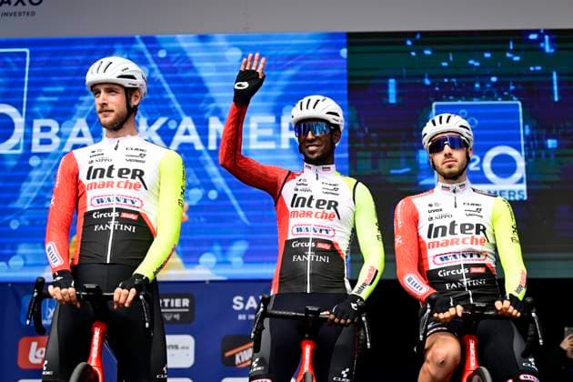 E3 Saxo Classic 2025 Cycling Race Harelbeke, Belgium - March 28 : Girmay Biniam (ERI) of Intermarche - Wanty, Braet Vito (BEL) of Intermarche - Wanty and Rutsch Jonas (GER) of Intermarche - Wanty pictured during the Men Elite UCI World Tour 68th E3 Saxo Classic cycling race of 208 kms with start in Harelbeke and finish in Harelbeke on March 28, 2025 in Harelbeke, Belgium, 28 03 2025 ( Motordriver Kenny Verfaillie - Harelbeke Belgium  Copyright: xPeterxDexVoechtx