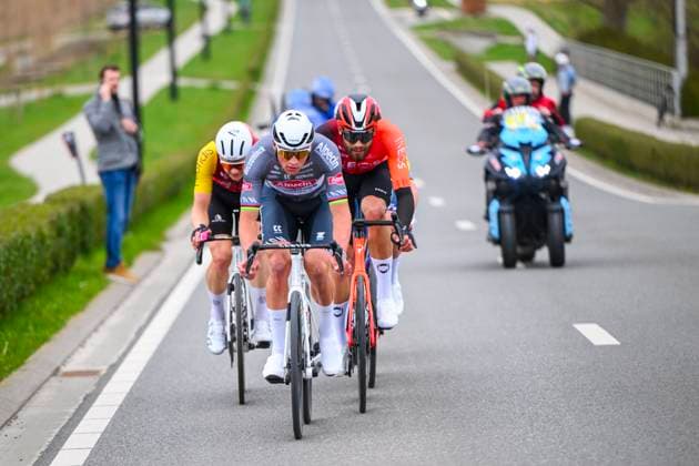 E3 Saxo Classic 2025 Cycling Race Harelbeke, Belgium - March 28 : Ganna Filippo (ITA) of Ineos Grenadiers, De Gendt Aime (BEL) of Cofidis and Van Der Poel Mathieu (NED) of Alpecin - Deceuninck in the escape pack during the Men Elite UCI World Tour 68th E3 Saxo Classic cycling race of 208 kms with start in Harelbeke and finish in Harelbeke on March 28, 2025 in Harelbeke, Belgium, 28 03 2025 ( Motordriver Kenny Verfaillie - Harelbeke Belgium  Copyright: xVincentxKalutx