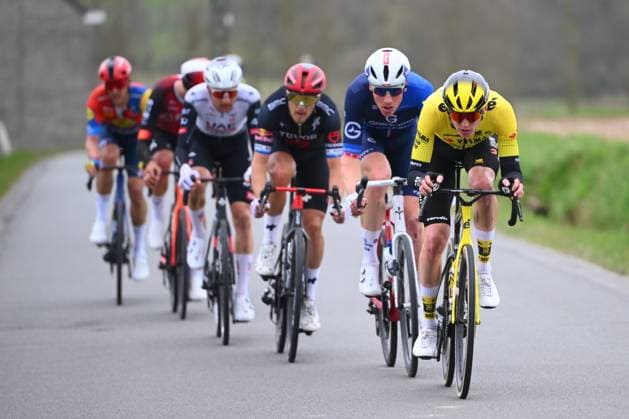 E3 Saxo Classic 2025 Cycling Race Harelbeke, Belgium - March 28 : Jorgenson Matteo (USA) of Team Visma Lease A Bike, Kung Stefan (SUI) of Groupama - Fdj, Trentin Matteo (ITA) of Tudor Pro Cycling Team in action during the Men Elite UCI World Tour 68th E3 Saxo Classic cycling race of 208 kms with start in Harelbeke and finish in Harelbeke on March 28, 2025 in Harelbeke, Belgium, 28 03 2025 ( Motordriver Kenny Verfaillie - Harelbeke Belgium  Copyright: xVincentxKalutx