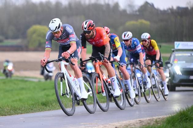 E3 Saxo Classic 2025 Cycling Race Harelbeke, Belgium - March 28 : Van Der Poel Mathieu (NED) of Alpecin - Deceuninck, Ganna Filippo (ITA) of Ineos Grenadiers in the escape pack during the Men Elite UCI World Tour 68th E3 Saxo Classic cycling race of 208 kms with start in Harelbeke and finish in Harelbeke on March 28, 2025 in Harelbeke, Belgium, 28 03 2025 ( Motordriver Kenny Verfaillie - Harelbeke Belgium  Copyright: xVincentxKalutx
