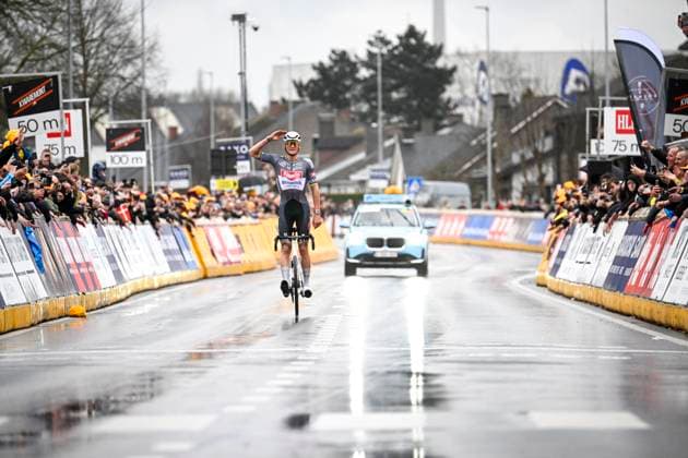 E3 Saxo Classic 2025 Cycling Race Harelbeke, Belgium - March 28 : Van Der Poel Mathieu (NED) of Alpecin - Deceuninck celebrating his victory during the Men Elite UCI World Tour 68th E3 Saxo Classic cycling race of 208 kms with start in Harelbeke and finish in Harelbeke on March 28, 2025 in Harelbeke, Belgium, 28 03 2025 ( Motordriver Kenny Verfaillie - Harelbeke Belgium  Copyright: xPeterxDexVoechtx