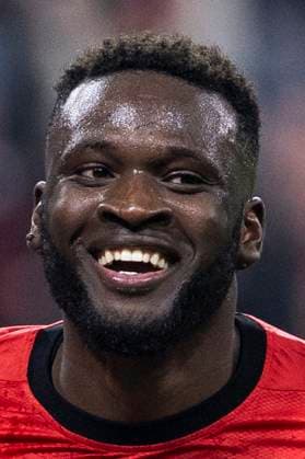 Victor Boniface (Bayer 04 Leverkusen, 22) lacht. Leverkusen, Fussball 1.Bundesliga 27. Spieltag, Spieltag 27, Bayer 04 Leverkusen - VfL Bochum, 28.03.2025, BayArena, Leverkusen. DFL regulations prohibit any use of photographs as image sequences and or quasi-video Â