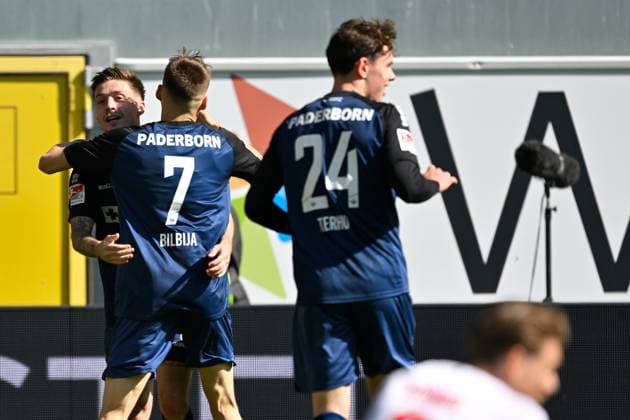 Paderborn, Home Deluxe Arena, 29.03.25, GER, Herren, 2.Bundesliga, Saison 2024-2025, SC Paderborn 07 - 1.FC Koeln Bild: Marvin MEHLEM (Paderborn) jubelt nach seinem Tor zum 1:0 DFL regulations prohibit any use of photographs as image sequences and or quasi-video. NRW Deutschland