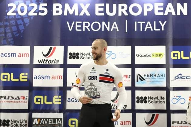 Radsport, BMX, UEC European Cup in Verona - Siegerehrung March 29, 2025, Verona, Veneto, Italy: ROSS CULLEN of Great Britain wins the Men Elite competition in the UEC BMX European Cup Round 1 in Verona, Italy Verona Italy - ZUMAc179 20250329_zep_c179_006 Copyright: xMickaelxChavetx