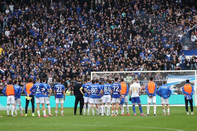 SampdoriaÕs players at the end of the match during the Serie B soccer match between Sampdoria and Frosinone at the Luigi Ferraris Stadium in Genova, Italy - Saturday, March 29, 2025. - Soccer .  Copyright: xTanoxPecoraro LaPressex