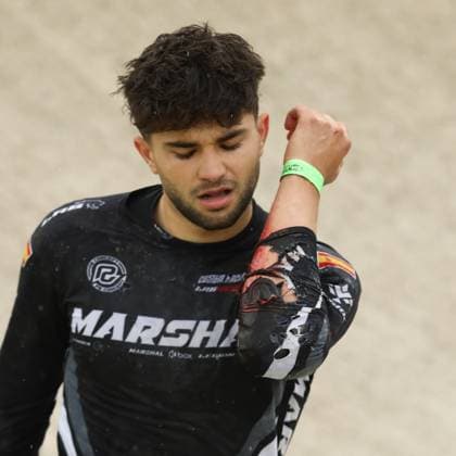 March 29, 2025, Verona, Veneto, Italy: Carlos ORDONEZ LAGUIA of Spain falls heavily resulting in a bloody left elbow in the Last 16 of the Men Under 23 at the UEC BMX European Cup Round 1 in Verona, Italy Verona Italy - ZUMAc179 20250329_zep_c179_144 Copyright: xMickaelxChavetx