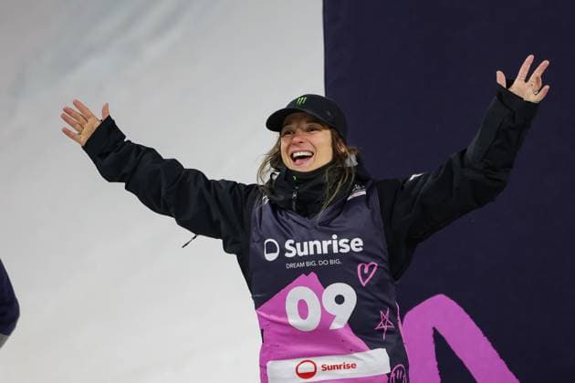 FREE STYLE, SNOWBOARD - FIS SX and SB WC Engadin 2025 SANKT MORITZ,SWITZERLAND,29.MAR.25 - FREE SKI - FIS Freestyle Ski and Snowboard World Championships, Big Air, finals, ladies, men. Image shows the rejoicing of Sarah Hoefflin (SUI).  GEPAxpictures xMatthiasxTrinkl