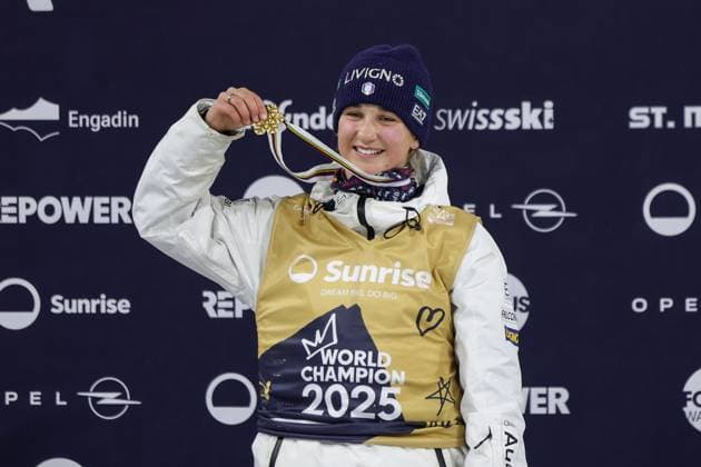 FREE STYLE, SNOWBOARD - FIS SX and SB WC Engadin 2025 SANKT MORITZ,SWITZERLAND,29.MAR.25 - FREE SKI - FIS Freestyle Ski and Snowboard World Championships, Big Air, finals, ladies, men. Image shows Flora Tabanelli (ITA). Keywords: medal.  GEPAxpictures xMatthiasxTrinkl