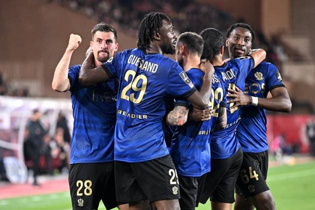 AS Monaco v OGC Nice - Ligue 1 McDonald s 2024 2025 28 Baptiste SANTAMARIA (ogcn) - 29 Evann GUESSAND (ogcn) - 64 Moise BOMBITO (ogcn) during the Ligue 1 match between Monaco and Nice at Stade Louis II on March 29, 2025 in Monaco, Monaco. Monaco Monaco  Copyright: xFEPx 776301621