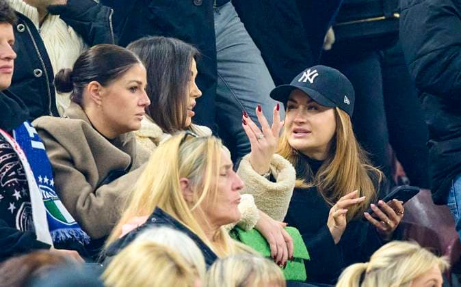Lina Meyer (L), wife of Joshua KIMMICH, DFB 6, Eva Katharina (R), wife of David Raum, DFB 22 , Alicia Andrich (M), wife of Robert Andrich, DFB 23 in the UEFA Nations League 2025 match ITALY - GERMANY 1-2 in Season 2024 2025 at Mar 20, 2025 in Mailand, Italy.
