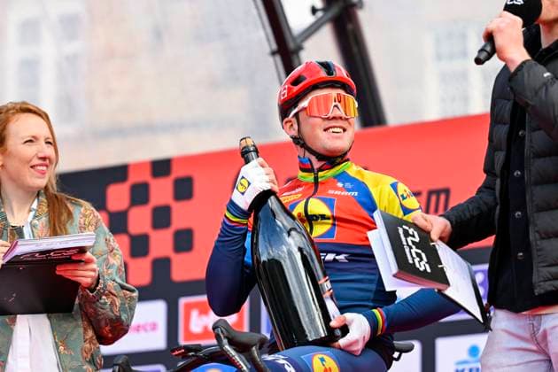 Gent - Wevelgem in Flanders Fields 2025 WEVELGEM, BELGIUM - MARCH 27 : Pedersen Mads (DEN) of Lidl - Trek on stage before the start of the race pictured during 87th edition of the UCI World Tour Gent - Wevelgem in Flanders Fields cycling race for Men Elite with start in Ieper and finish in Wevelgem after 250 km on March 27, 2025 in Wevelgem, Belgium, 27 03 2025 Wevelgem Belgium  Copyright: xJanxDexMeuleneirx