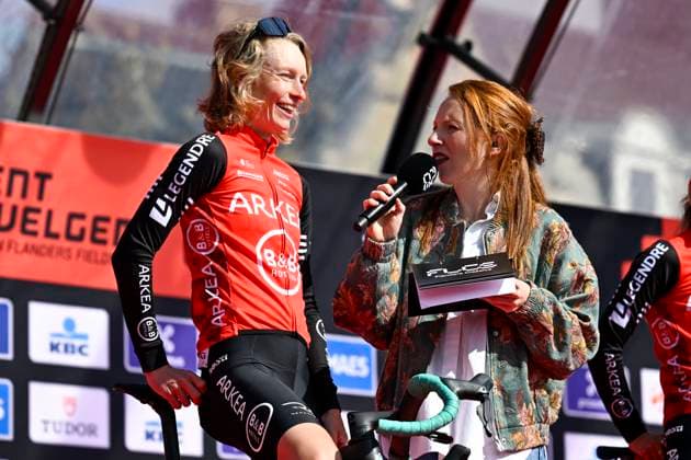 2025 Gent-Wevelgem In Flanders Fields Women Elite WEVELGEM, BELGIUM - MARCH 27 : Claes Lotte of Arkea - B&B Hotels on stage before the start of the race pictured during 14th edition of the Women s World Tour UCI Gent - Wevelgem in Flanders Fields cycling race for Women Elite with start in Ieper and finish in Wevelgem after 168,9 km on March 27, 2025 in Wevelgem, Belgium, 27 03 2025 Wevelgem Belgium  Copyright: xJanxDexMeuleneirx