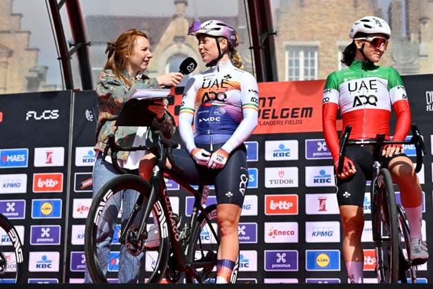 2025 Gent-Wevelgem In Flanders Fields Women Elite WEVELGEM, BELGIUM - MARCH 27 : Gillespie Lara of UAE on stage before the start of the race pictured during 14th edition of the Women s World Tour UCI Gent - Wevelgem in Flanders Fields cycling race for Women Elite with start in Ieper and finish in Wevelgem after 168,9 km on March 27, 2025 in Wevelgem, Belgium, 27 03 2025 Wevelgem Belgium  Copyright: xJanxDexMeuleneirx