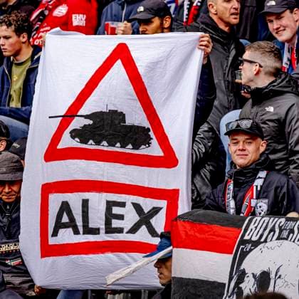 Banner for Alex Rodrigo Dias da Costa during the match PSV - Ajax at the Philips stadium for the Dutch Eredivisie season 2024-2025 in EINDHOVEN, Netherlands on 30 march 2025, (photo by Marcel van Dorst EYE4images)