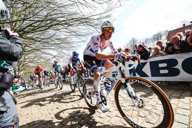 Belgian Tim Merlier of Soudal Quick-Step pictured in action on the Kemmelberg during the men elite Gent-Wevelgem - In Flanders Fields one day cycling race, 250.3 km from Ieper to Wevelgem, Sunday 30 March 2025. DAVIDxPINTENS  x117202540x