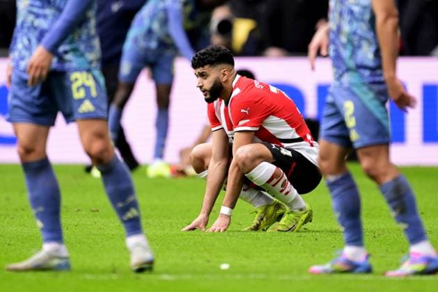 EINDHOVEN - PSV s Ismael Saibari after the Dutch Eredivisie match between PSV Eindhoven and AFC Ajax at Phillips Stadium on March 30, 2025 in Eindhoven, Netherlands. ANP OLAF KRAAK Dutch Eredivisie 2024 25 xVIxANPxSportx xxANPxIVx 523437303 originalFilename: 523437303.jpg