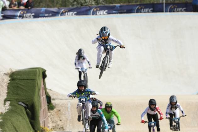 March 30, 2025, Verona, Veneto, Italy: ANAIS GARNIER of France 811 flies in the Women Junior quarterfinal of the UEC BMX European Cup Round 2 in Verona, Italy Verona Italy - ZUMAc179 20250330_zep_c179_110 Copyright: xMickaelxChavetx