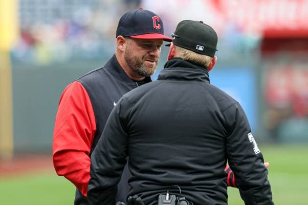 MLB, Baseball Herren, USA 2025: Guardians Vs Royals MAR 30 March 30, 2025: Cleveland Guardians manager Stephen Vogt (12) talks with an umpire before an MLB baseball game against the Kansas City Royals at Kauffman Stadium in Kansas City, MO. David Smith CSM (Credit Image: Â David Smith Cal Media) Kansas City Mo United States of America EDITORIAL USE ONLY Copyright: xx ZUMA-20250330_zma_c04_203.jpg DavidxSmithx csmphotothree371424
