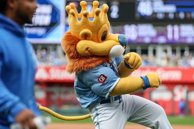 MLB, Baseball Herren, USA 2025: Guardians Vs Royals MAR 30 March 30, 2025: Kansas City Royals mascot Sluggerrr reacts during the seventh inning stretch of an MLB baseball game against the Cleveland Guardians at Kauffman Stadium in Kansas City, MO. David Smith CSM (Credit Image: Â David Smith Cal Media) Kansas City Mo United States of America EDITORIAL USE ONLY Copyright: xx ZUMA-20250330_zma_c04_229.jpg DavidxSmithx csmphotothree371445