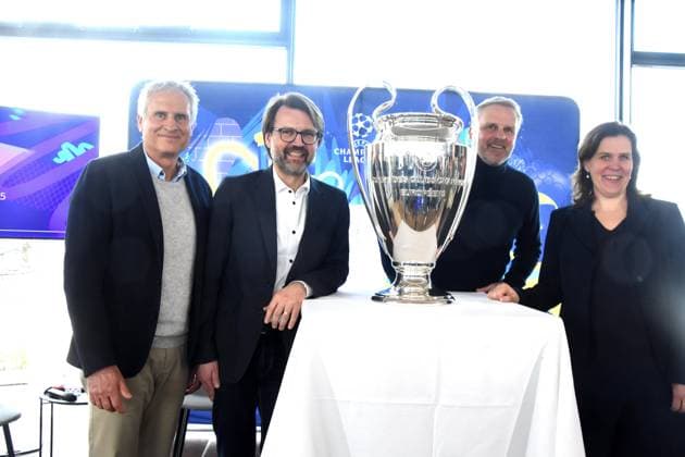 Sport Bilder des Tages Klaus Cyron Organisator Rahmenprogramm Florian Kraus Sportreferent Muenchen Dietmar Hamann UEFA-Botschafter FC-Bayern-Verena Dietl Buergermeisterin Muenchen 01.04.2025 Coubertin im Olympiapark, Am 28. 05.2025 startet das Champions Festival im Olympiapark und das Highlight des Rahmenprogramms rund um das Finale der UEFA Champions League 2025 am 31. Mai in Muenchen.