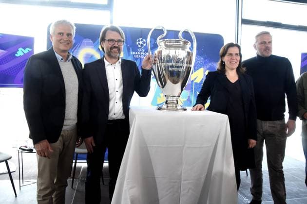 Klaus Cyron Organisator Rahmenprogramm Florian Kraus Sportreferent Verena Dietl Buergermeisterin Dietmar Hamann UEFA-Botschafter FC-Bayern-Legende Muenchen 01.04.2025 Coubertin im Olympiapark, Am 28. 05.2025 startet das Champions Festival im Olympiapark und das Highlight des Rahmenprogramms rund um das Finale der UEFA Champions League 2025 am 31. Mai in Muenchen.